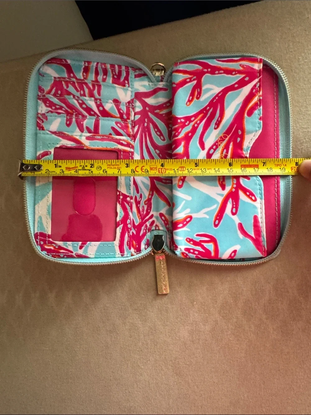 Lilly Pulitzer Turquoise Wallet with Hot Pink & Orange Coral Motif